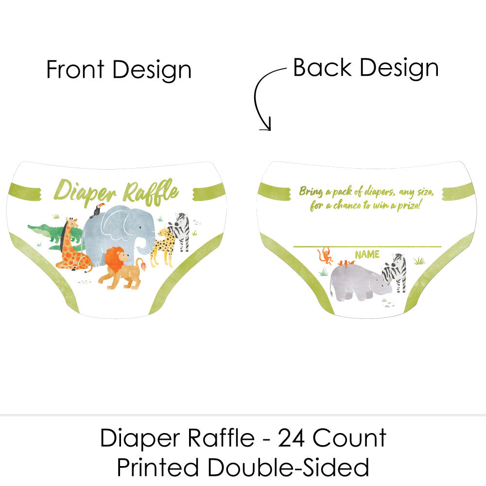 Diaper shaped safari baby shower raffle card