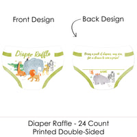 Diaper shaped safari baby shower raffle card