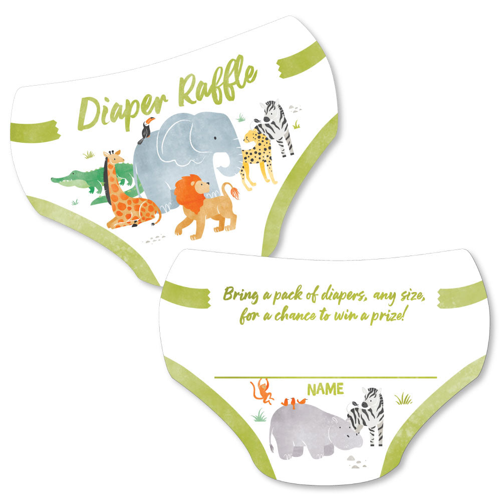 Safari animals diaper raffle cards set of 24