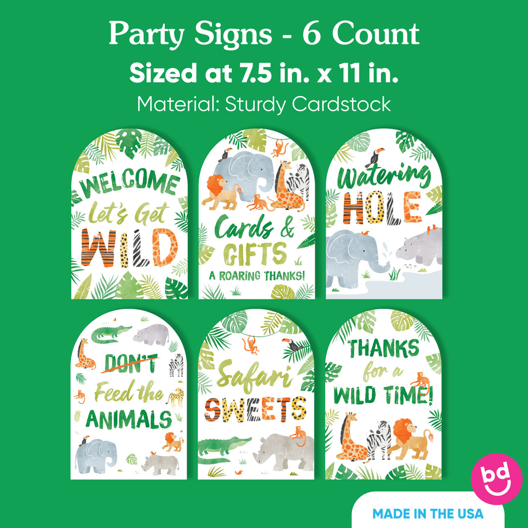 Safari Animals Party Signs Set - 6 Ct