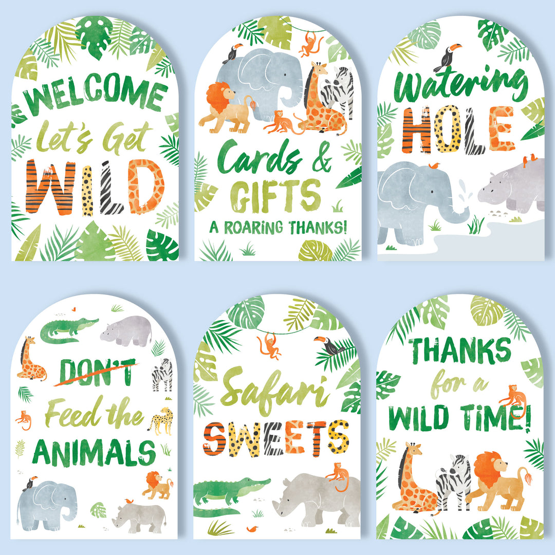 Safari Animals Party Signs Set - 6 Ct