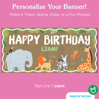 Custom name detail on safari birthday banner