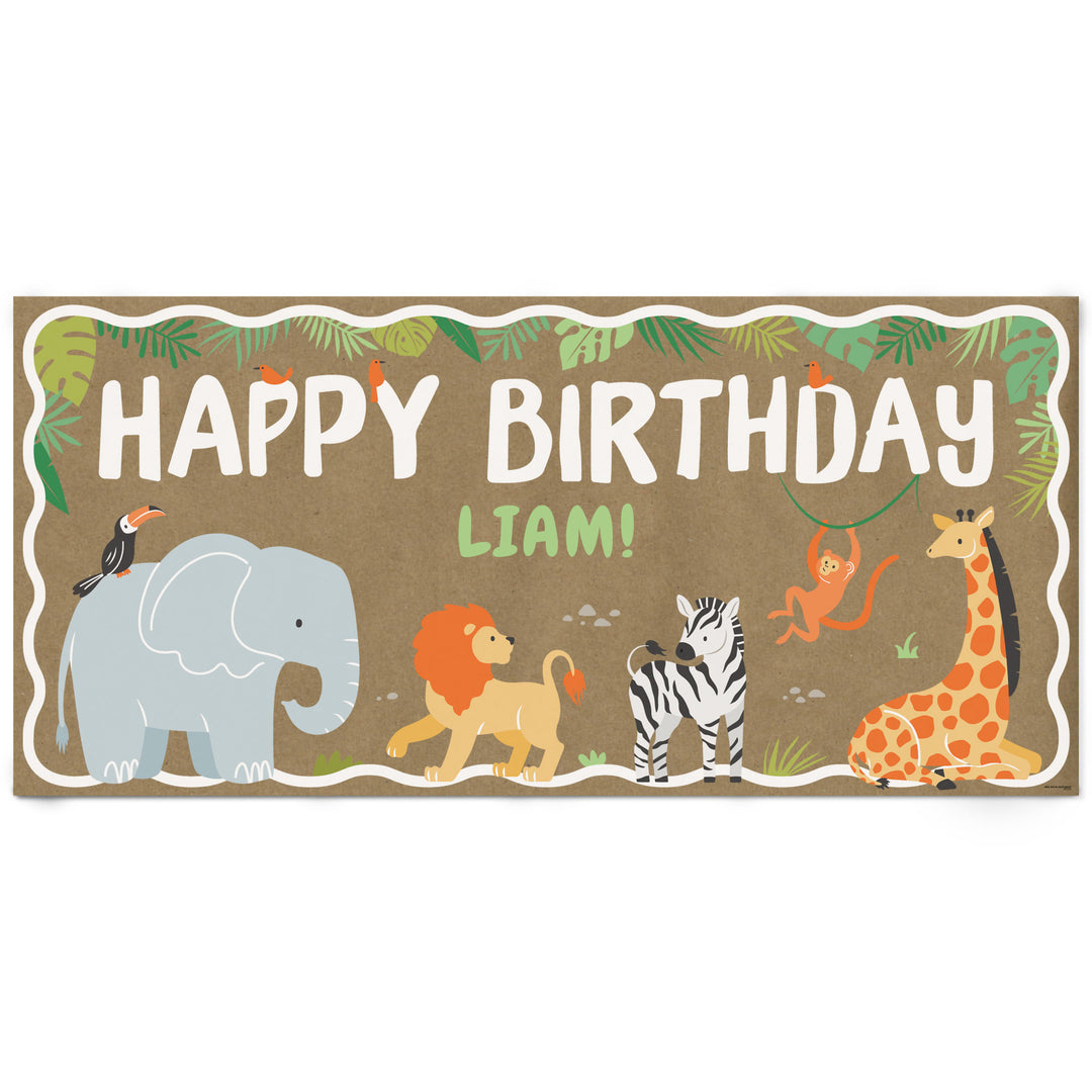 Safari Animals personalized happy birthday kraft paper banner