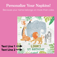 Custom name printed on jungle safari party napkin