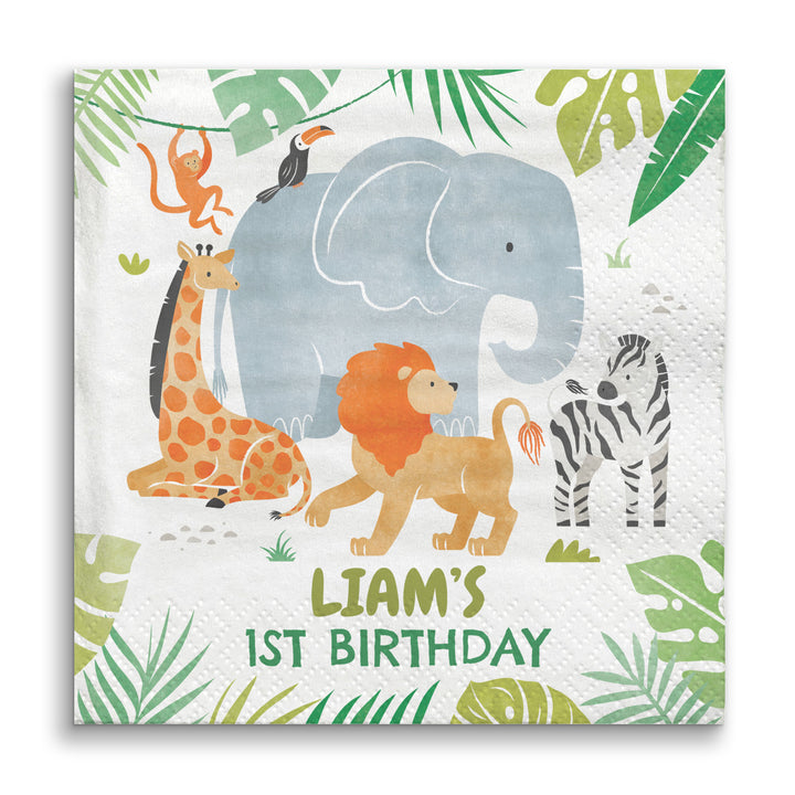 Personalized safari animals napkins with custom text