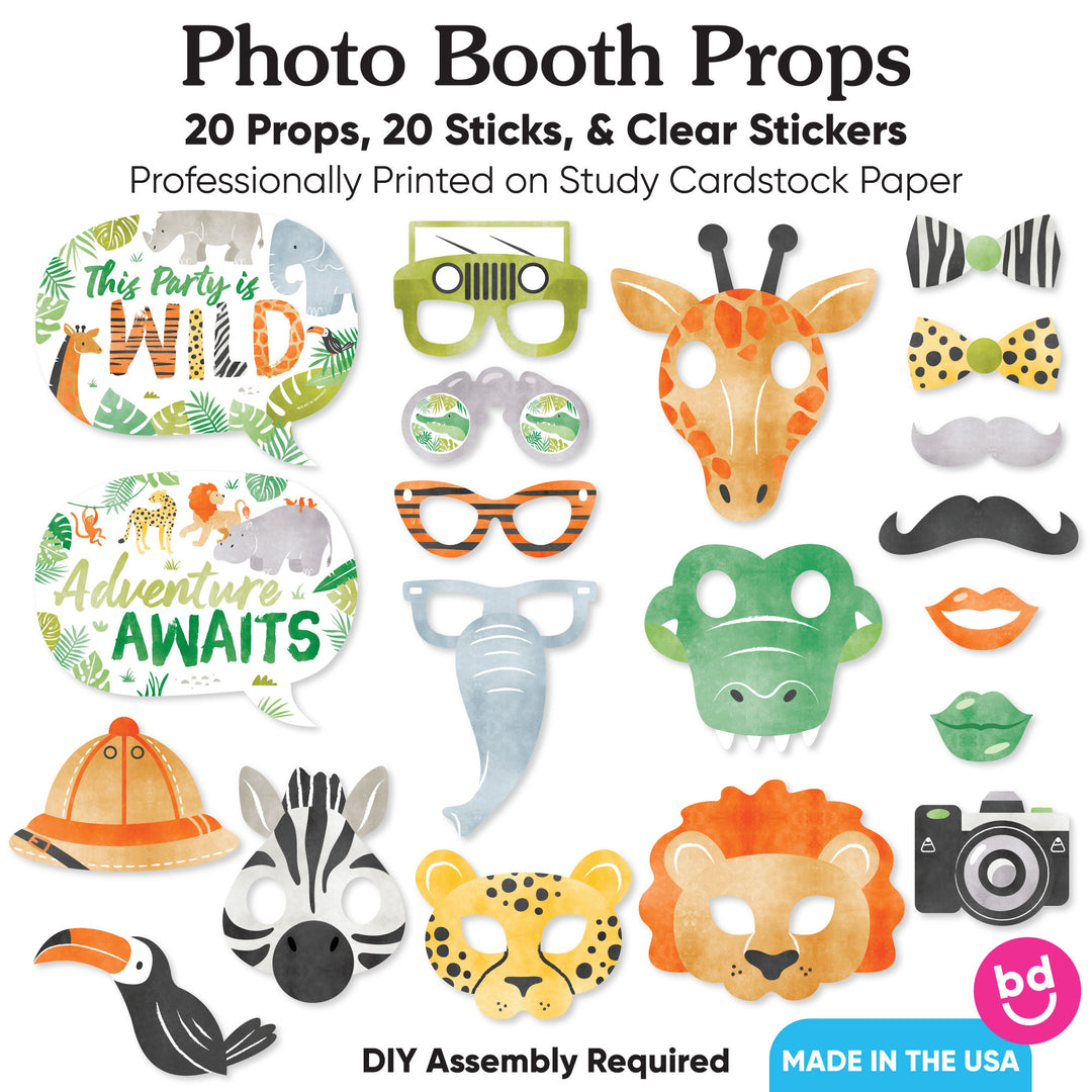 Safari animal masks glasses and jungle phrase props