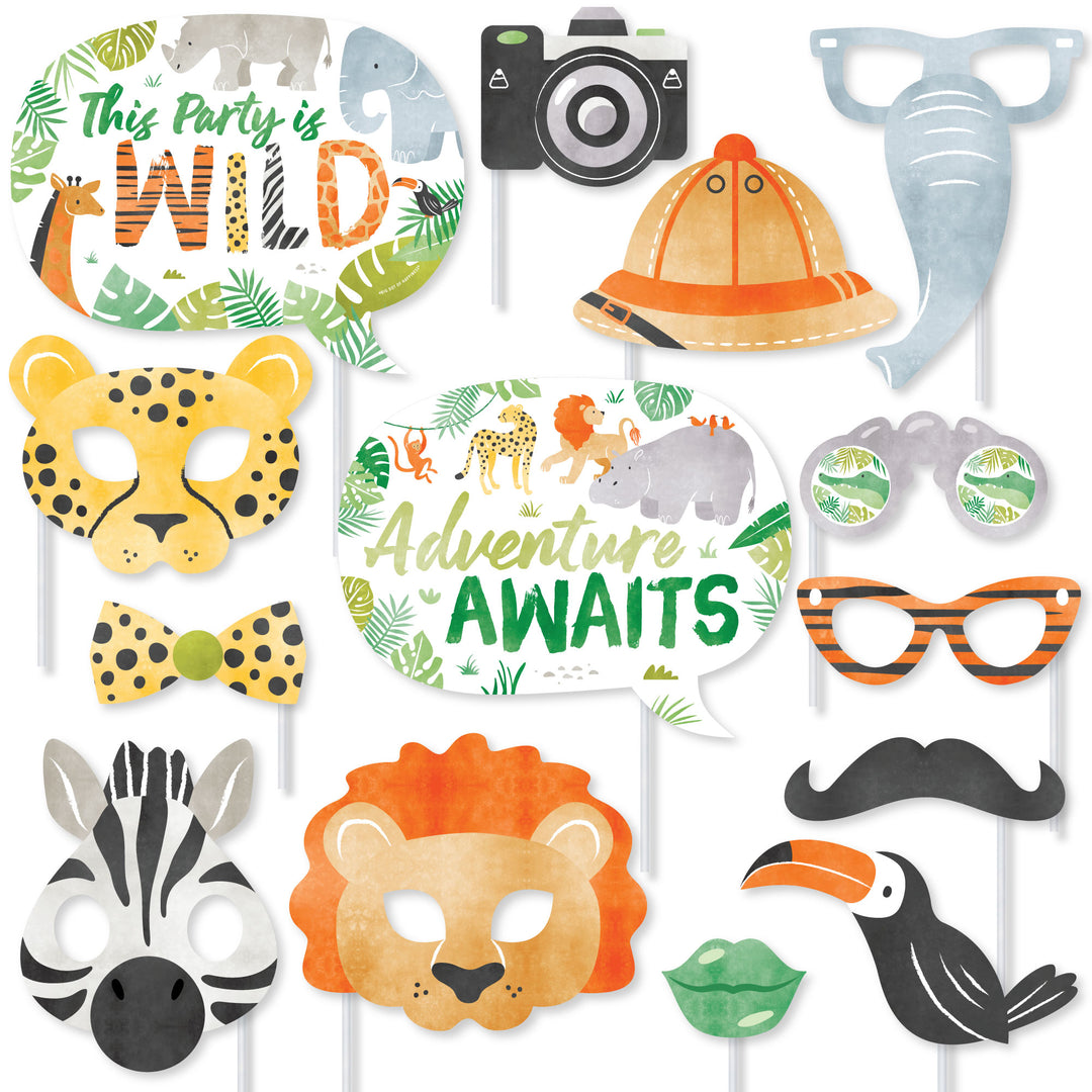 Safari animals photo booth props 20 piece set