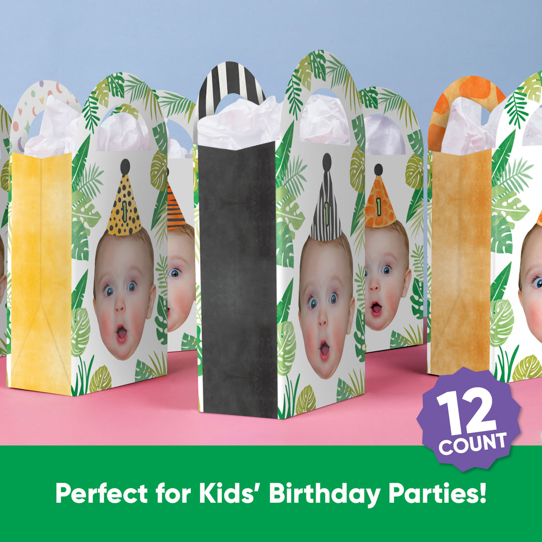 Custom Face Safari Animals Paper Favor Bags - 12 Ct