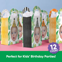 Custom Face Safari Animals Paper Favor Bags - 12 Ct