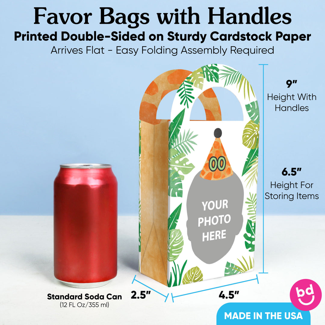 Custom Face Safari Animals Paper Favor Bags - 12 Ct