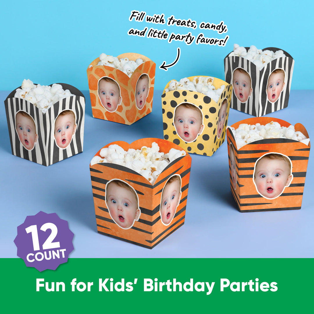 Custom Face Safari Animals Treat Boxes - 12 Ct