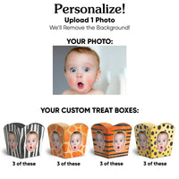 Custom Face Safari Animals Treat Boxes - 12 Ct