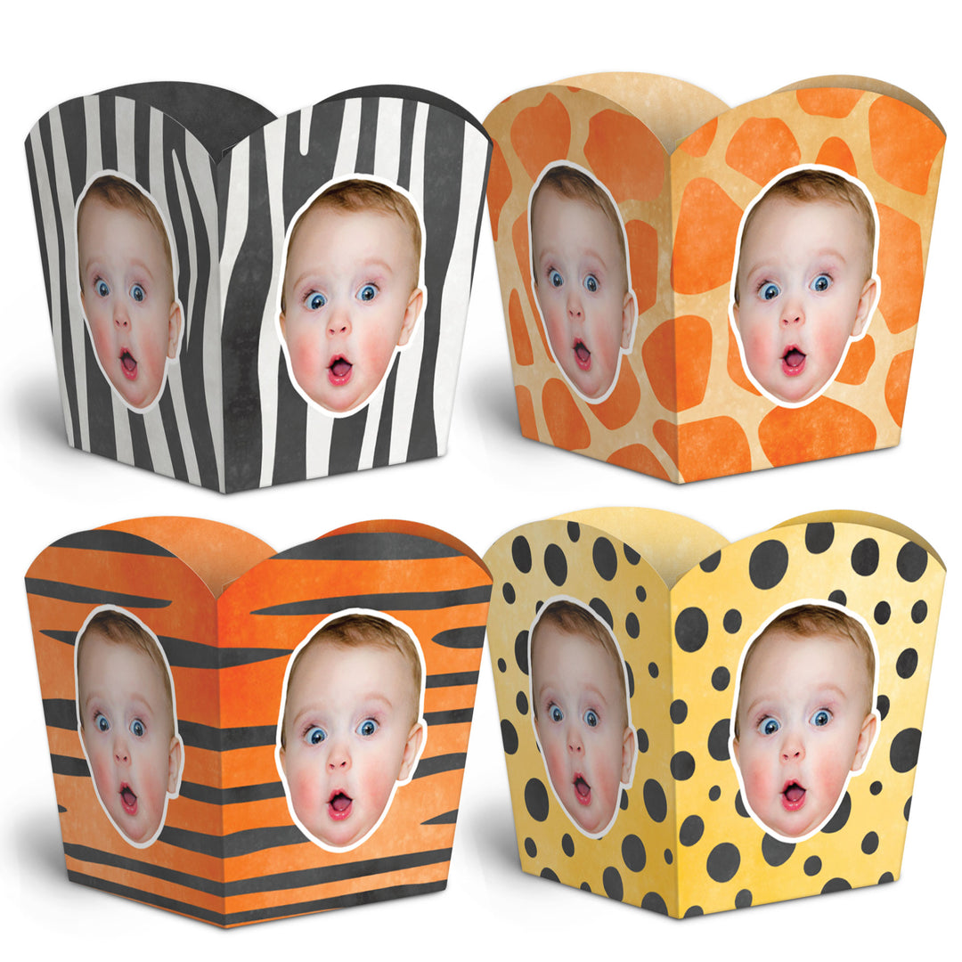 Custom Face Safari Animals Treat Boxes - 12 Ct