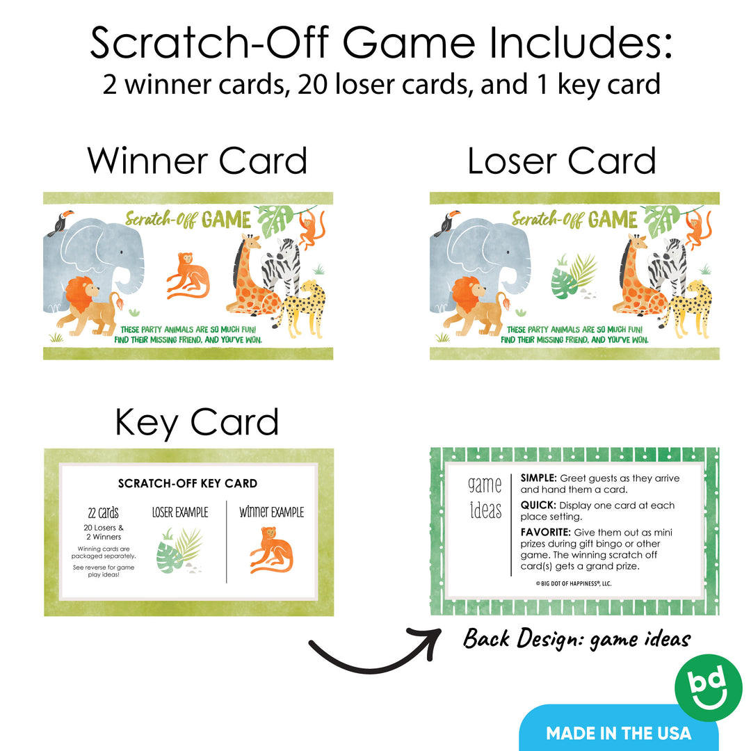 22 safari scratch off cards with key card