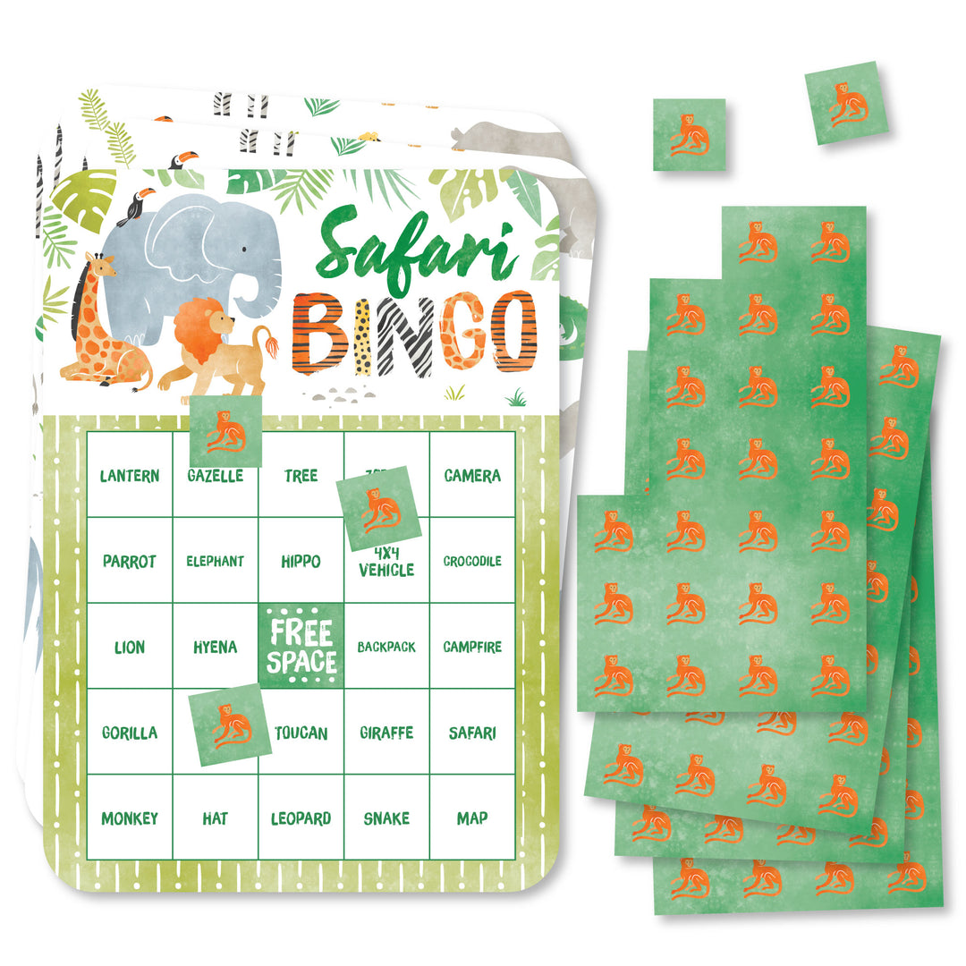 Safari animals bingo game set with 18 cards