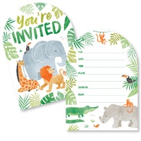 Safari animals shaped birthday invitations with envelopes