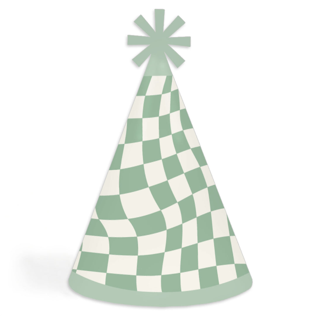 Checkered Party - Cone Happy Birthday Party Hats for Kids and Adults - Set of 8 (Standard Size)