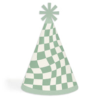 Checkered Party - Cone Happy Birthday Party Hats for Kids and Adults - Set of 8 (Standard Size)