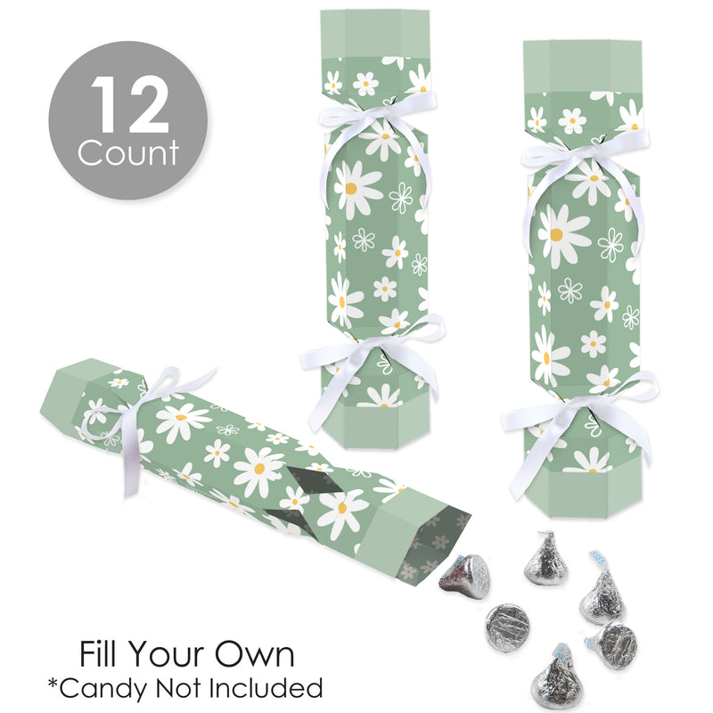 Sage Green Daisy Flowers - No Snap Floral Party Table Favors - DIY Cracker Boxes - Set of 12
