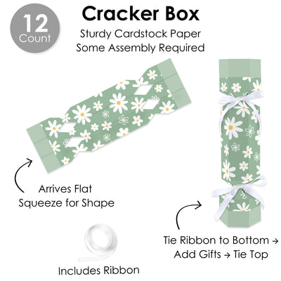 Sage Green Daisy Flowers - No Snap Floral Party Table Favors - DIY Cracker Boxes - Set of 12