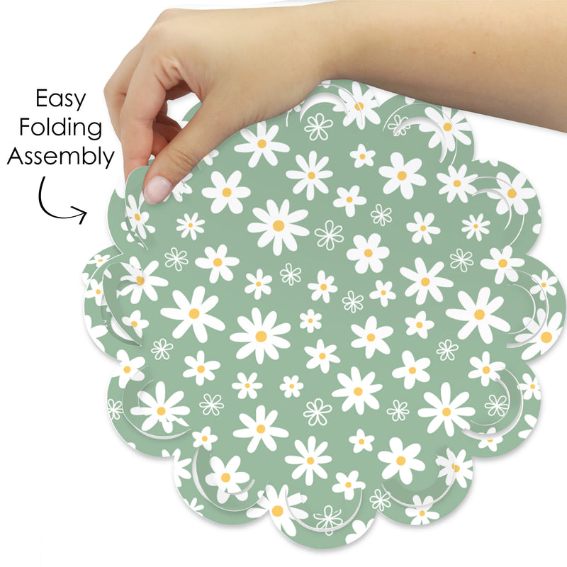 Sage Green Daisy Flowers - Floral Party Round Table Decorations - Paper Chargers - Place Setting For 12
