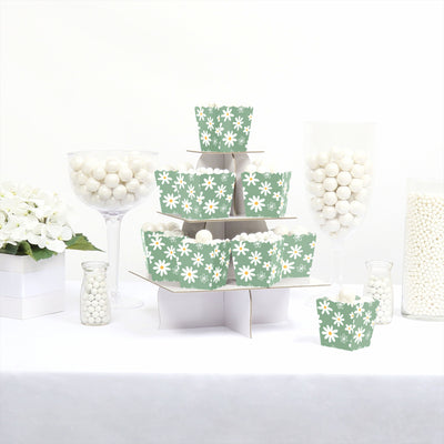 Sage Green Daisy Flowers - Party Mini Favor Boxes - Floral Party Treat Candy Boxes - Set of 12