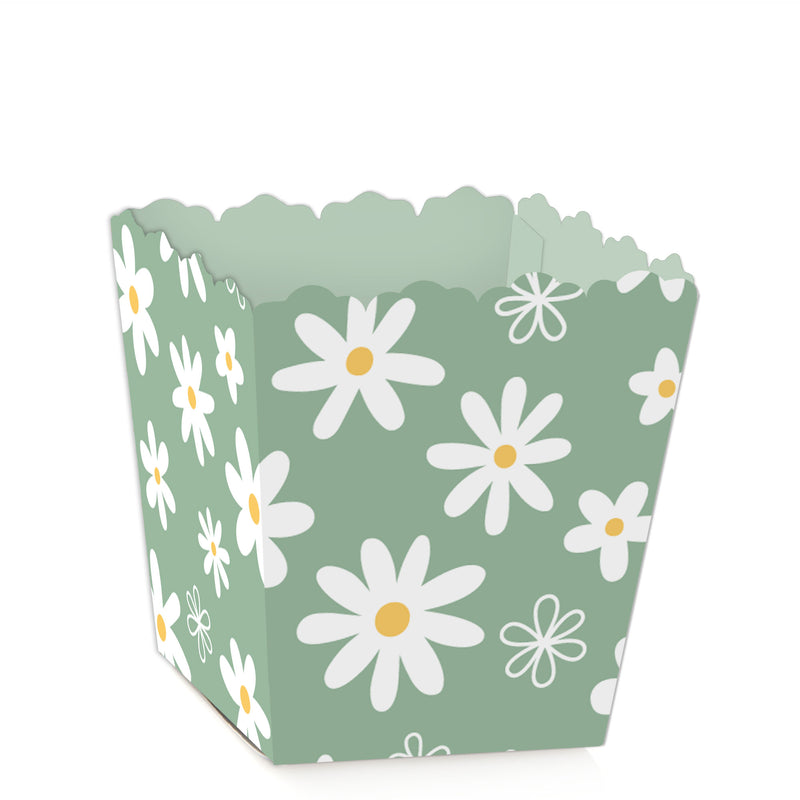 Sage Green Daisy Flowers - Party Mini Favor Boxes - Floral Party Treat Candy Boxes - Set of 12