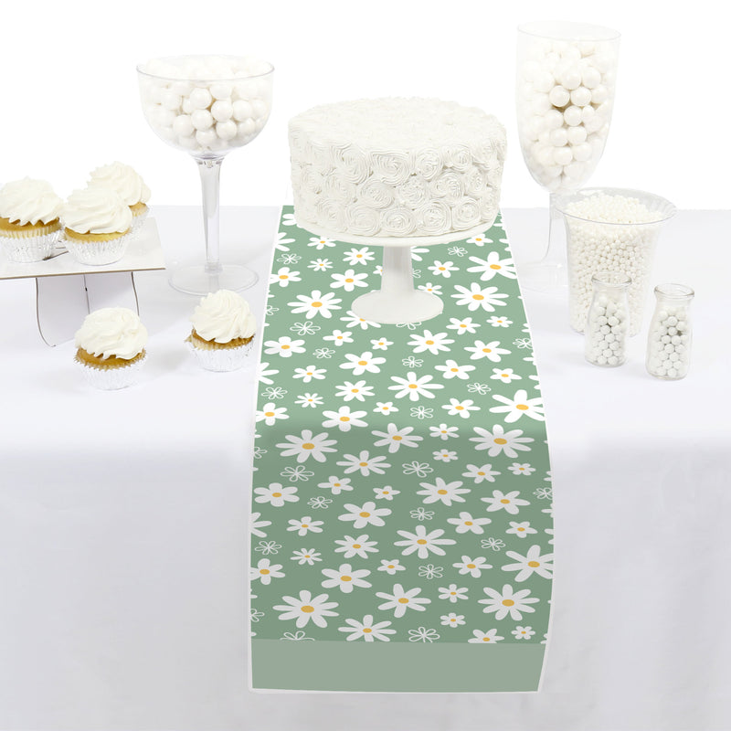 Sage Green Daisy Flowers - Petite Floral Party Paper Table Runner - 12 x 60 inches
