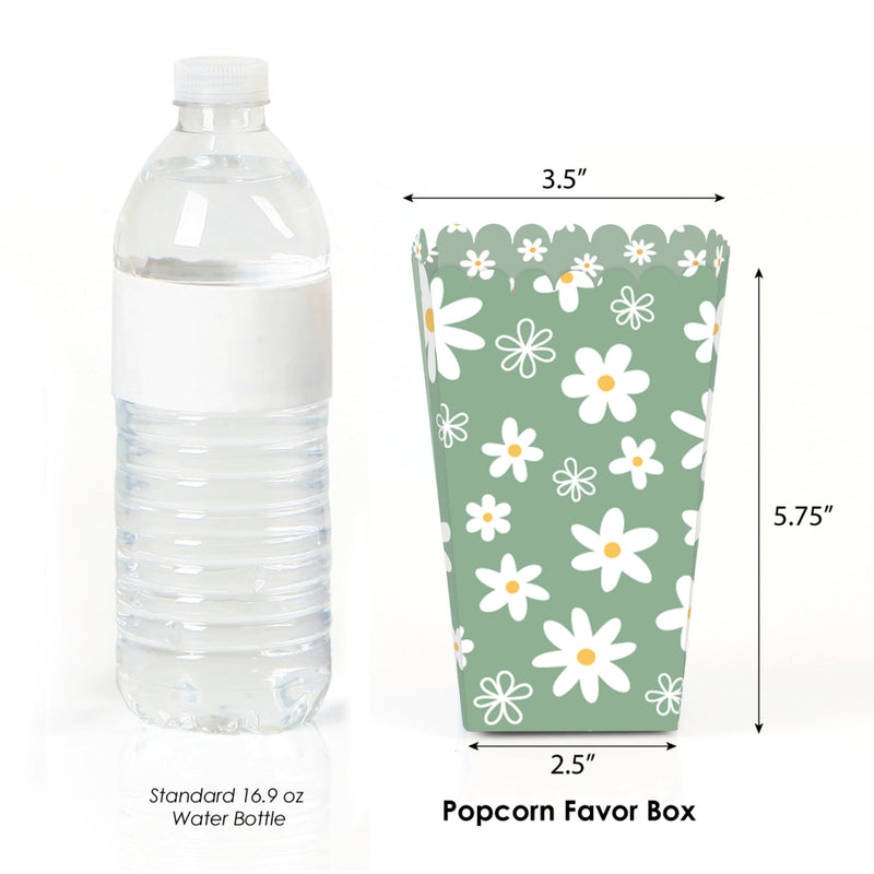 Sage Green Daisy Flowers - Floral Party Favor Popcorn Treat Boxes - Set of 12