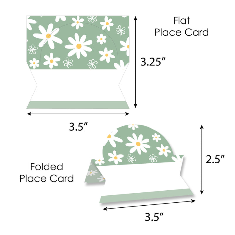 Sage Green Daisy Flowers - Floral Party Tent Buffet Card - Table Setting Name Place Cards - Set of 24
