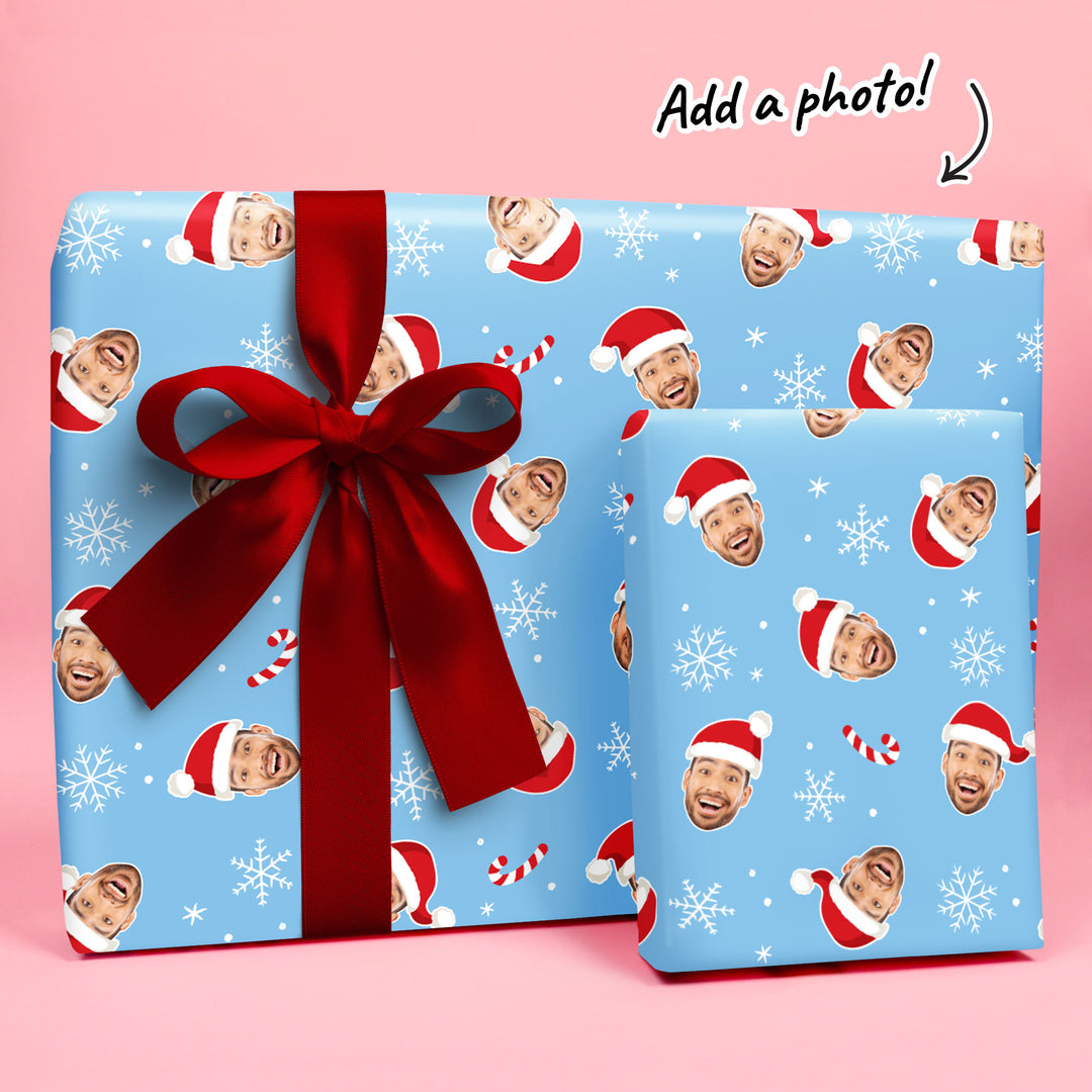Custom Face Wrapping Paper - Santa Claus on Blue
