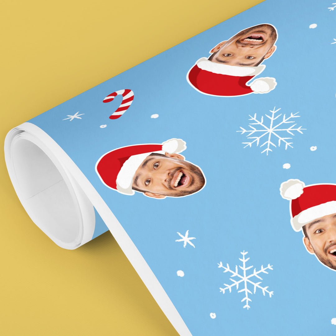 Custom Face Wrapping Paper - Santa Claus on Blue
