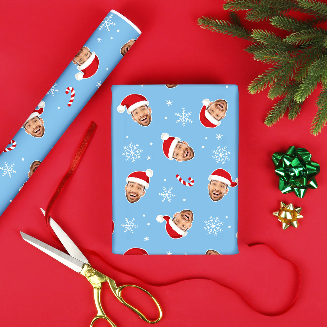 Custom Face Wrapping Paper - Santa Claus on Blue