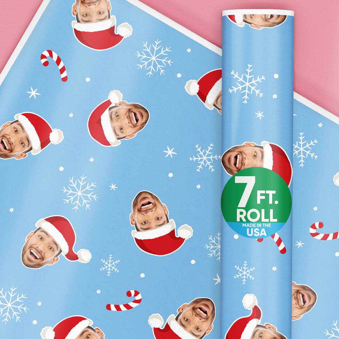 Custom Face Wrapping Paper - Santa Claus on Blue