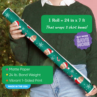 Custom Face Wrapping Paper - Green Christmas Santa