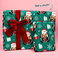 Custom Photo Wrapping Paper - Green Christmas Santa