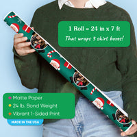 Custom Photo Wrapping Paper - Green Christmas Santa
