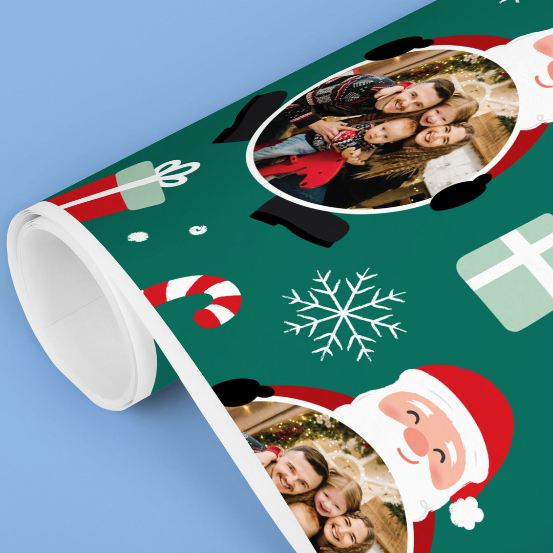 Custom Photo Wrapping Paper - Green Christmas Santa