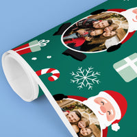 Custom Photo Wrapping Paper - Green Christmas Santa