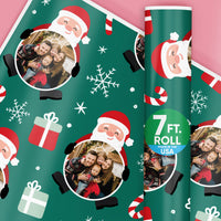 Custom Photo Wrapping Paper - Green Christmas Santa