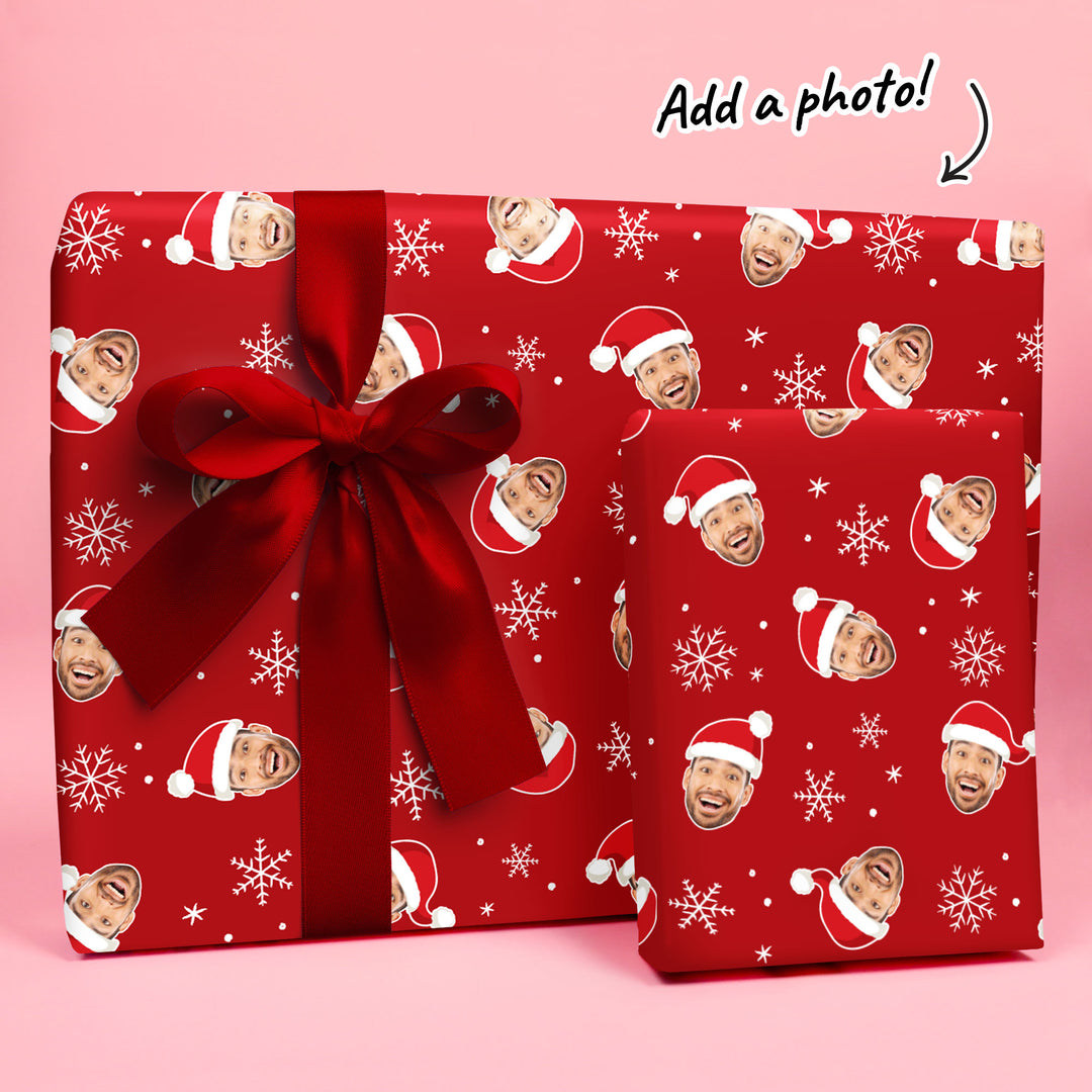 Custom Face Wrapping Paper - Santa Claus on Red