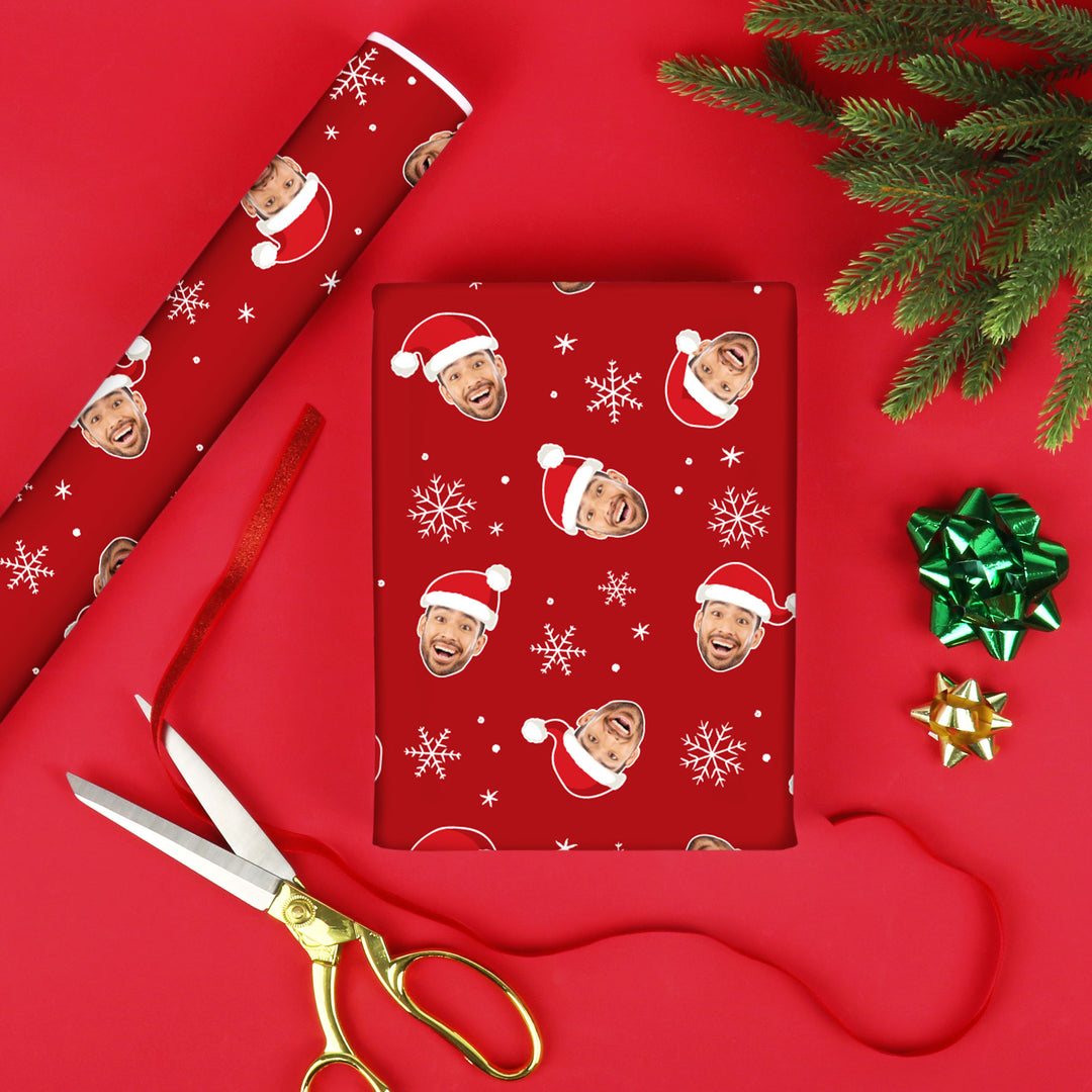 Custom Face Wrapping Paper - Santa Claus on Red