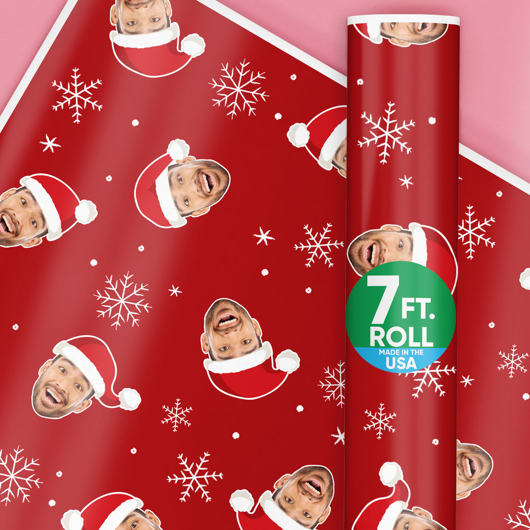 Custom Face Wrapping Paper - Santa Claus on Red