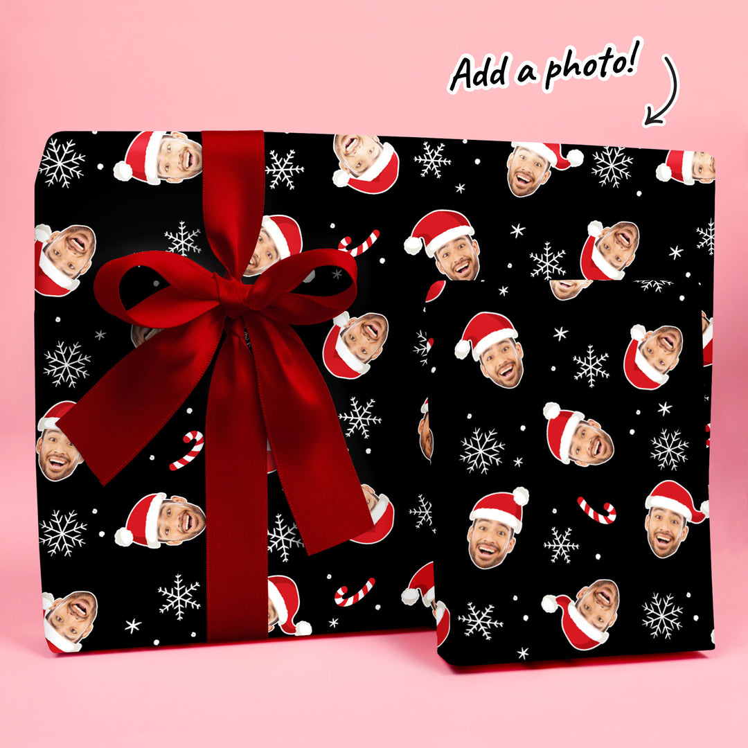 Custom Face Wrapping Paper - Santa Claus on Black