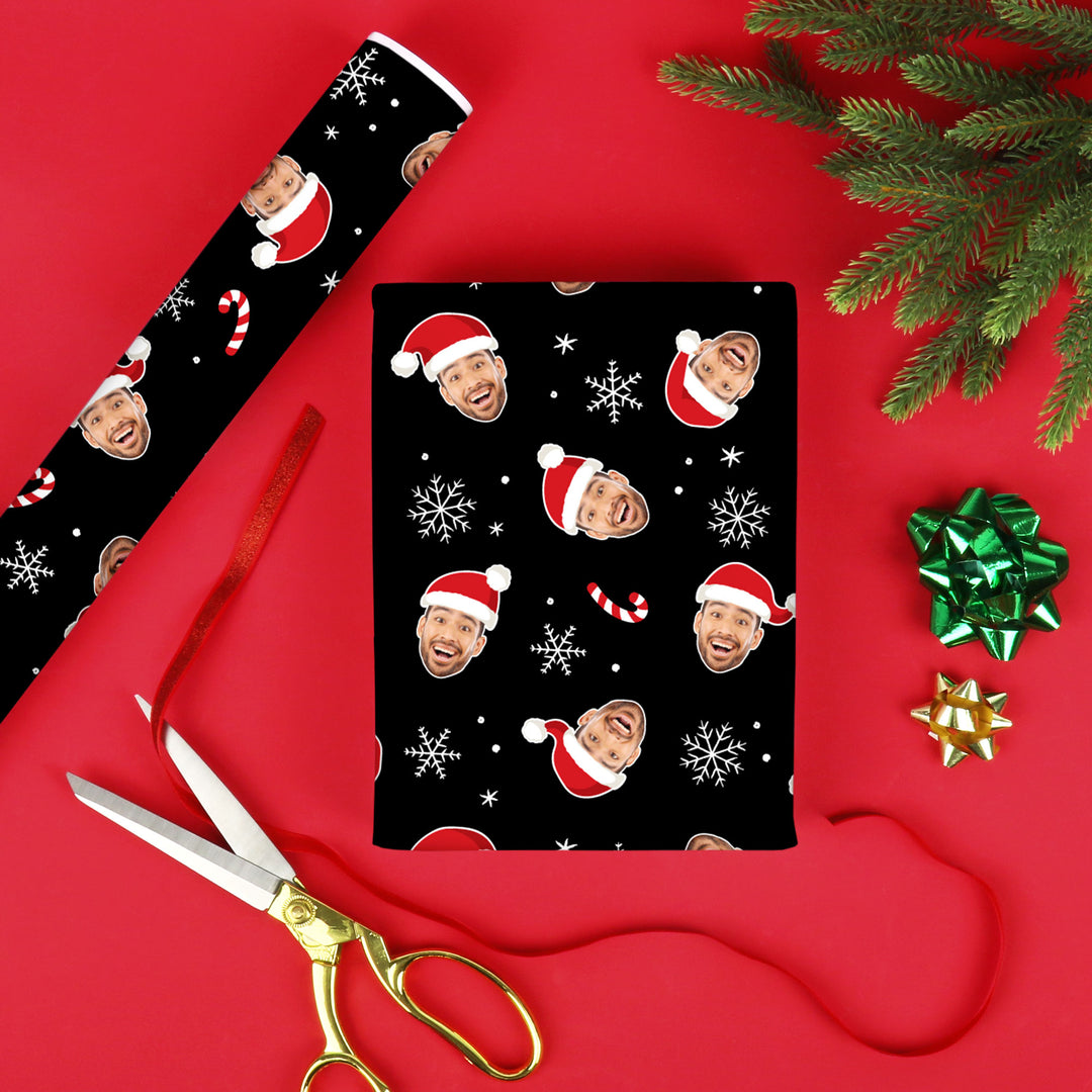 Custom Face Wrapping Paper - Santa Claus on Black