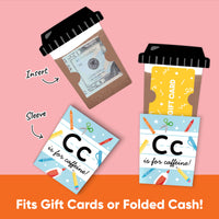 C is for caffeine design close-up on school themed card holder