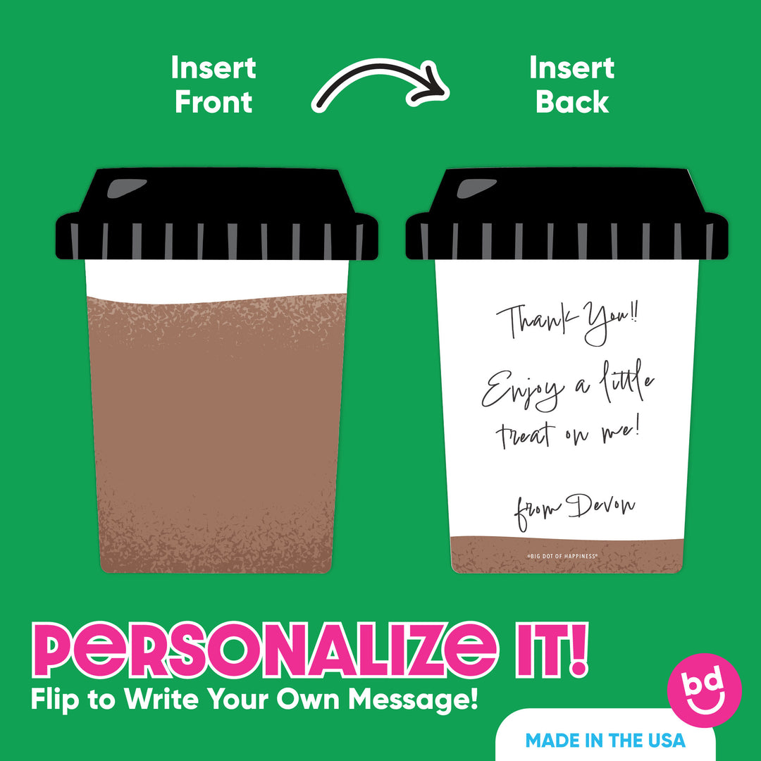 To-go coffee cup card holder detail with printed design