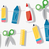 School supplies garland banner with pencils and crayons classroom decoration