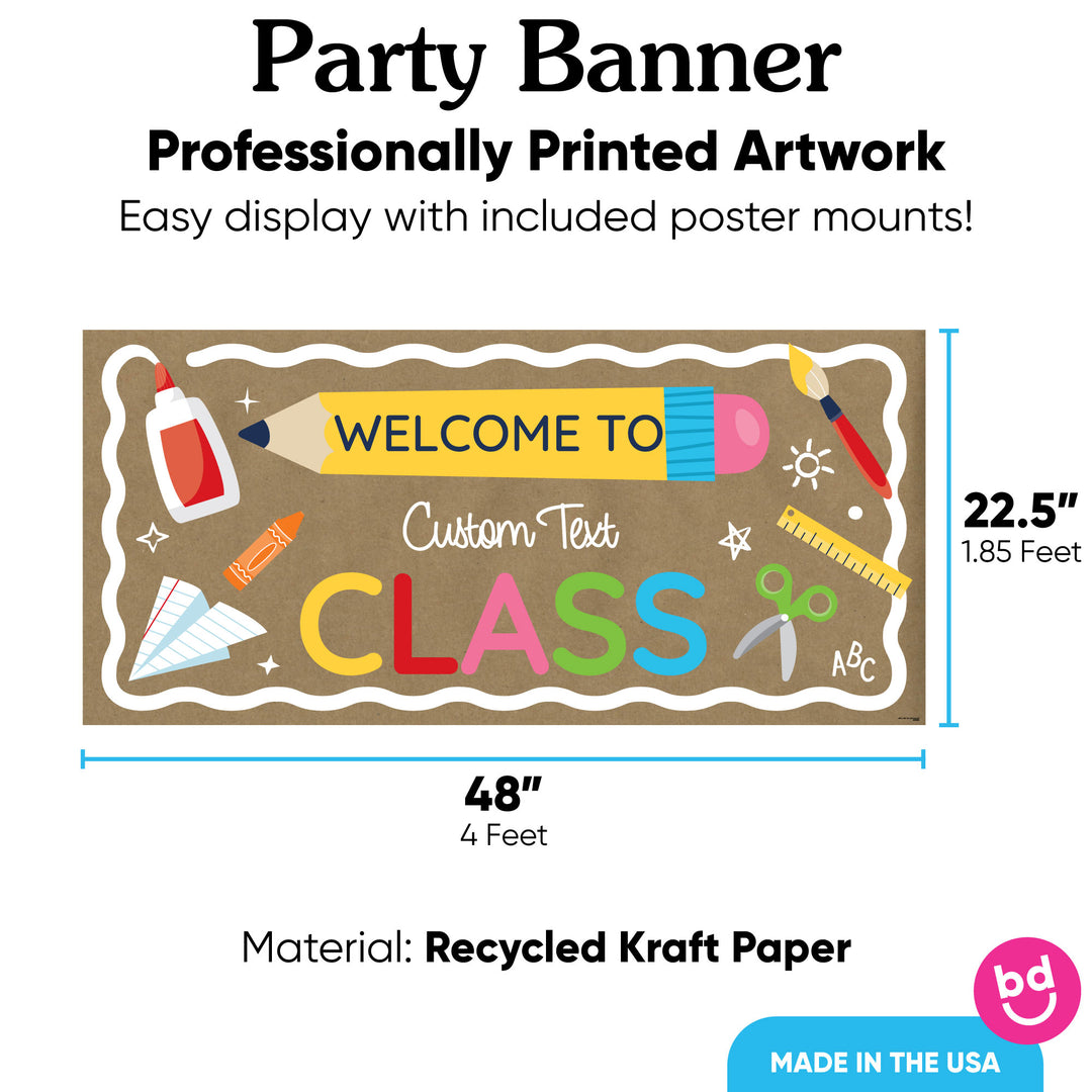 Printed kraft paper banner detail with hand-painted style design