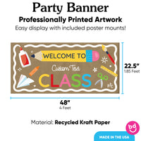 Printed kraft paper banner detail with hand-painted style design